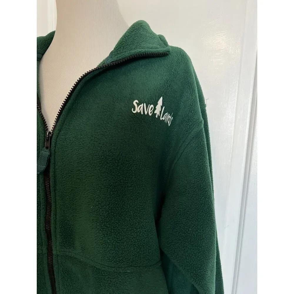 SAVE LANDS White Logo Forest Fleece Jacket Full Zip Cozy Unisex Men's Women's M - Picture 5 of 12